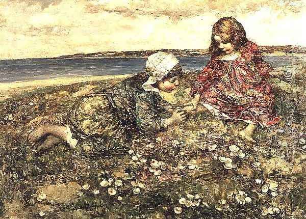 Gathering Primroses 2 Oil Painting by Edward Atkinson Hornel