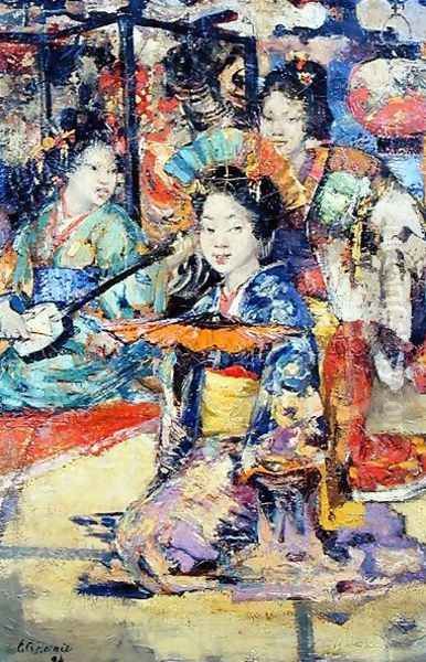 Geisha Girls Oil Painting by Edward Atkinson Hornel