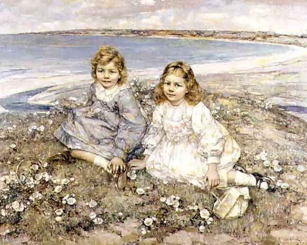 The Daughters of Bertram Roberts Oil Painting by Edward Atkinson Hornel