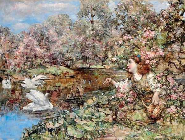 Swan Pond Oil Painting by Edward Atkinson Hornel