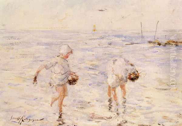 Gathering Shells at the Beach Oil Painting by Robert Gemmell Hutchison