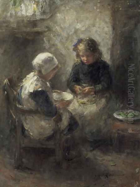 Shelling Peas Oil Painting by Robert Gemmell Hutchison