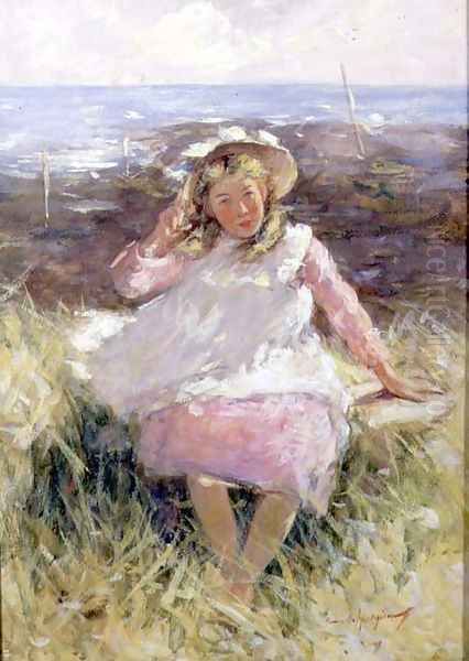 Girl in a White Bonnet Oil Painting by Robert Gemmell Hutchison