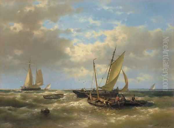 Hauling in the nets Oil Painting by Abraham Hulk Jun.