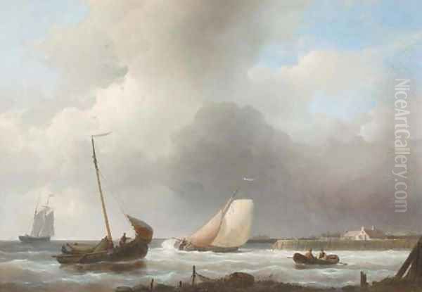 Sailing boats off the Dutch coast Oil Painting by Abraham Hulk Jun.