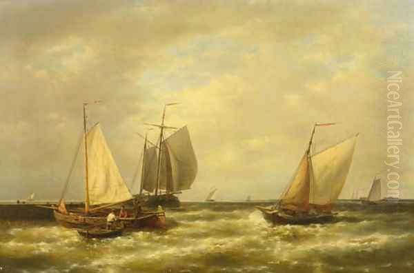 Shipping by a jetty in a breeze Oil Painting by Abraham Hulk Jun.