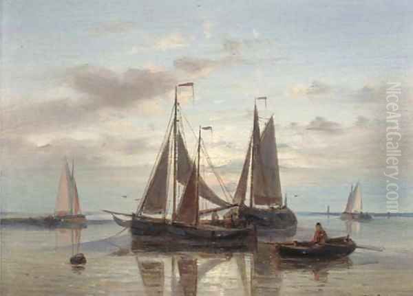 Fishing barges at dusk Oil Painting by Abraham Hulk Jun.