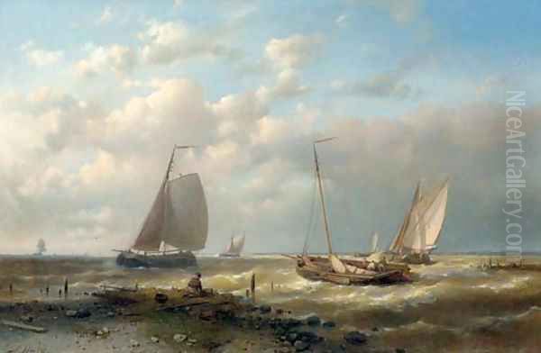 Shipping on a choppy sea Oil Painting by Abraham Hulk Jun.