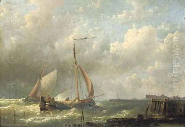 Ships near a jetty Oil Painting by Abraham Hulk Jun.