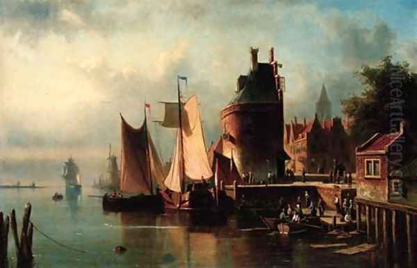 Unloading ships at a Dutch port Oil Painting by Abraham Hulk Jun.