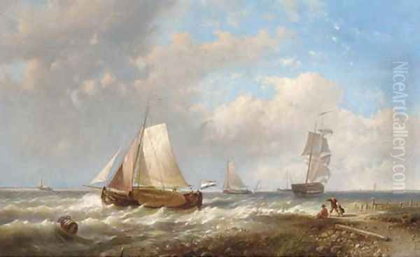 An onshore breeze off the Dutch coast Oil Painting by Abraham Hulk Jun.