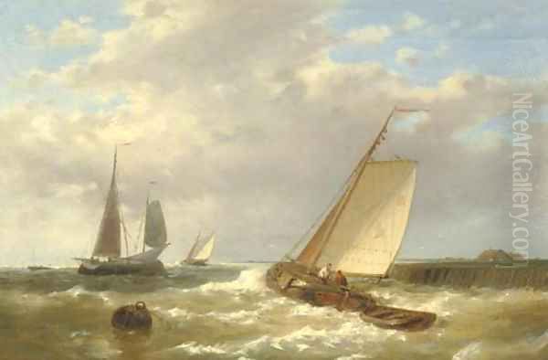 Shipping near a jetty Oil Painting by Abraham Hulk Jun.