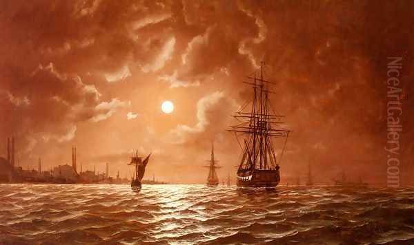 Moonlight Over The Bosphorus, Constantinople Oil Painting by Edward Hoyer