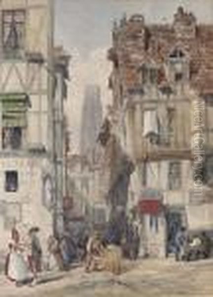 A Street In Rouen, The Church Of St Ouenn Oil Painting by Thomas Shotter Boys