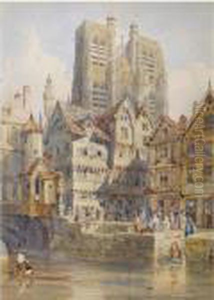 Abbeville, With The Church Of St. Vulfran Collegiate Beyond Oil Painting by Thomas Shotter Boys