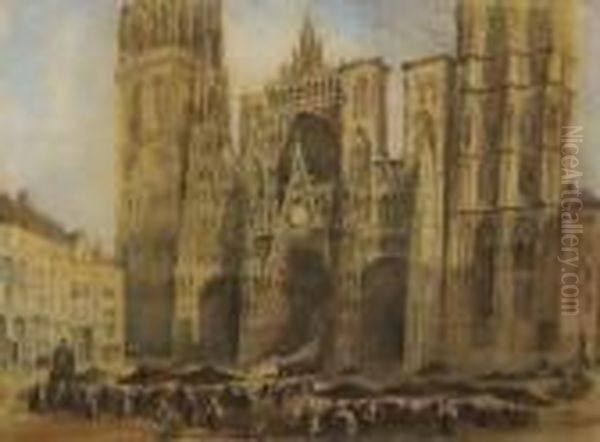 Figures Before Rouen Cathedral Oil Painting by Thomas Shotter Boys