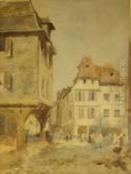 Cobbled French Market Square Oil Painting by Thomas Shotter Boys