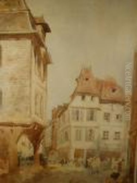 Cobbled French Market Square Oil Painting by Thomas Shotter Boys