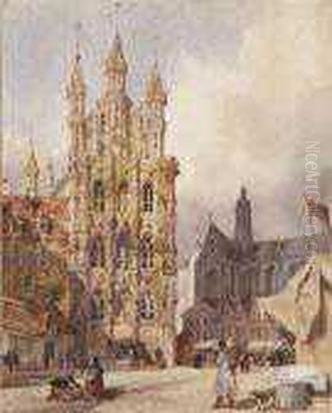 Vue De La Cathedrale De Louvain Oil Painting by Thomas Shotter Boys