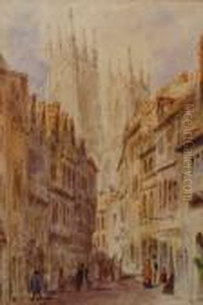 Street View Of York Minster Towers Oil Painting by Thomas Shotter Boys