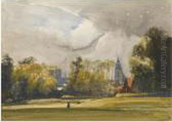 A Distant View Of Notre Dame, Paris Oil Painting by Thomas Shotter Boys