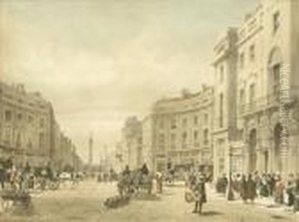 A Set Of Four, AEst. Paulaes From 
Ludgate Hillae, AEthe Bank Looking Towards The Mansion Houseae, AEmansion 
House Cheapsideae, AEregent Street Looking Towards The Duke Of Yorkaes 
Columnae, Hand Coloured Lithographs, 31cm X 42cm And 42cm X 31cm Oil Painting by Thomas Shotter Boys