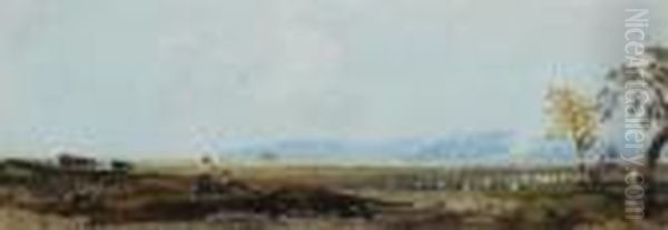 Cattle, Sheep And Herdsmen In An Extensive Landscape Oil Painting by Thomas Shotter Boys