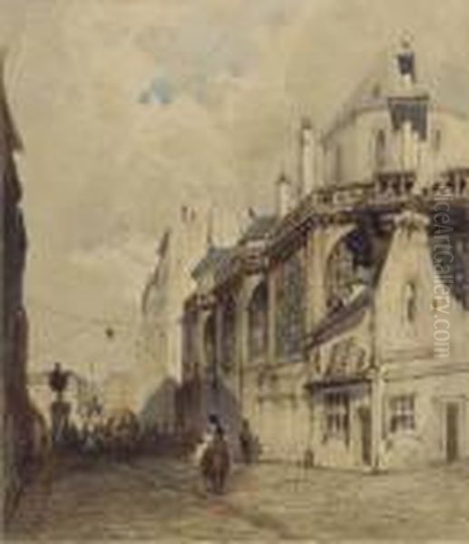 A Horseman Riding Down A Continental Street Oil Painting by Thomas Shotter Boys