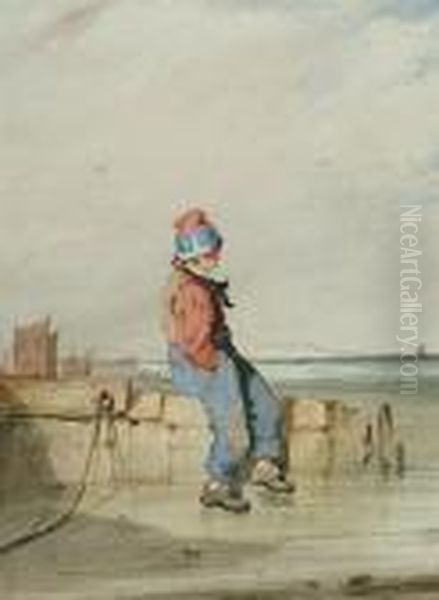 A Boy Seated On A Pier Oil Painting by Thomas Shotter Boys