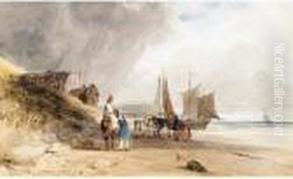 Figures On A Beach, Northern France Oil Painting by Thomas Shotter Boys