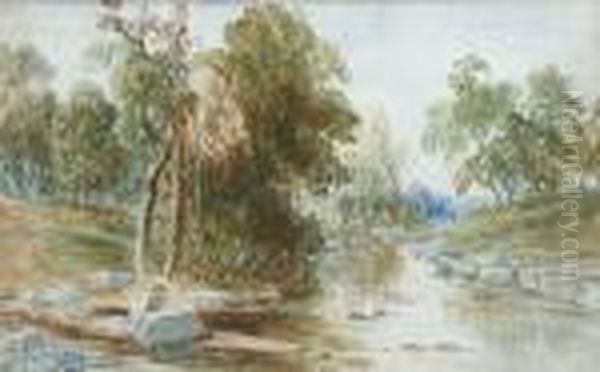 River Landscape Oil Painting by Thomas Shotter Boys