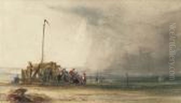 Breakwaters On A Normandy Beach Oil Painting by Thomas Shotter Boys