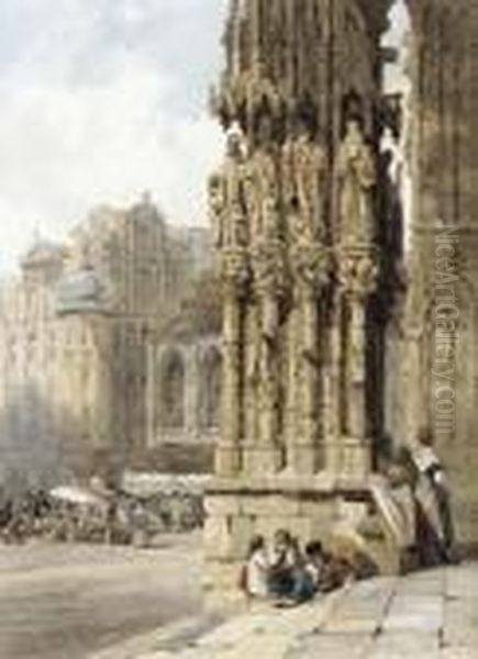 The West Porch, Ratisbon Cathedral Oil Painting by Thomas Shotter Boys