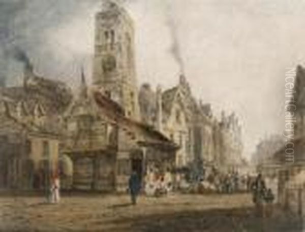 View Of A Market Square Oil Painting by Thomas Shotter Boys