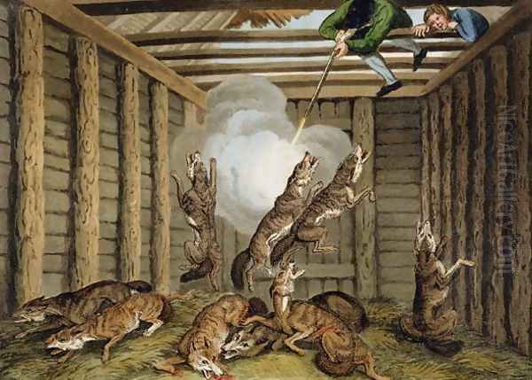 American Anecdote Shooting the Wolves Oil Painting by Samuel Howitt