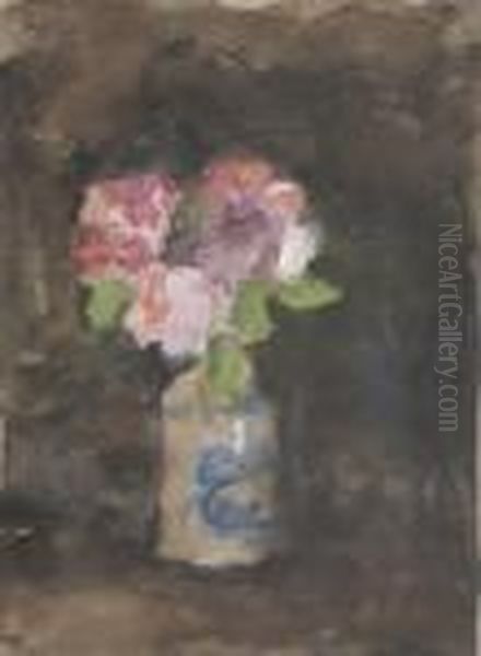 Still Life Of Roses In A Vase Oil Painting by Hercules Brabazon Brabazon