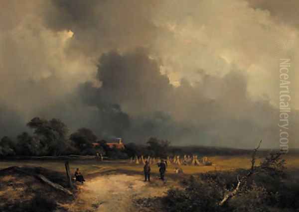 After the harvest Oil Painting by Johannes Franciscus Hoppenbrouwers