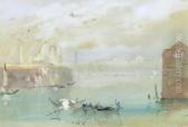 Gondalas On The Venetian Lagoon Oil Painting by Hercules Brabazon Brabazon