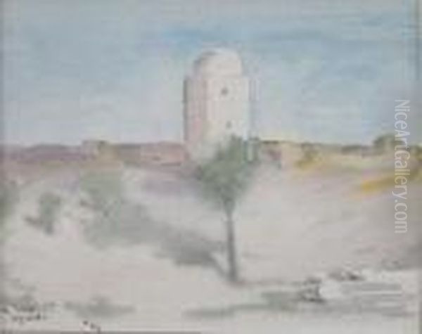 Middle Eastern Landscape With A Tower Oil Painting by Hercules Brabazon Brabazon