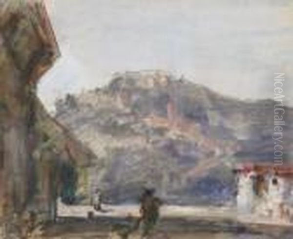 View Through A Town To A Mountain Beyond Oil Painting by Hercules Brabazon Brabazon