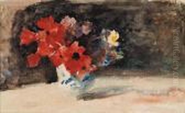 Untitled - Flower Still Life Oil Painting by Hercules Brabazon Brabazon