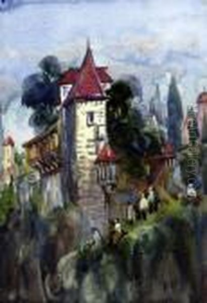 Austrian Figures And Houses Oil Painting by Hercules Brabazon Brabazon