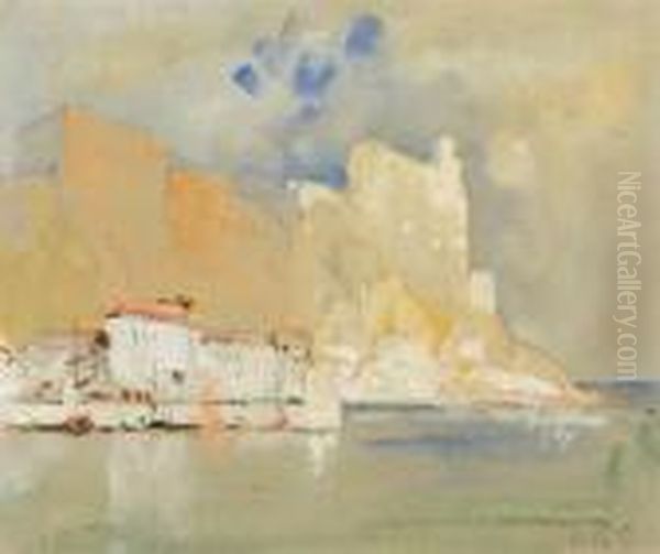 Mediterranean Seaport Oil Painting by Hercules Brabazon Brabazon