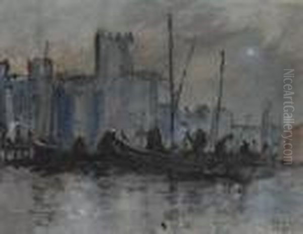 Night Fishermen Returning To Harbour Oil Painting by Hercules Brabazon Brabazon