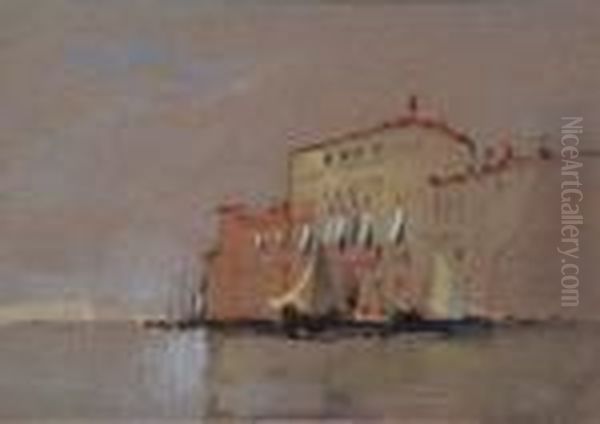 Venetian Canal Scene With Sailing Vessels And Buildings Oil Painting by Hercules Brabazon Brabazon