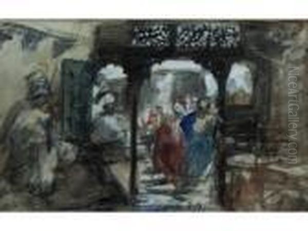 Market In Tunis Oil Painting by Hercules Brabazon Brabazon