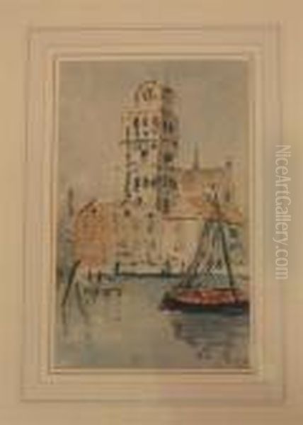 Waterfront Scene Oil Painting by Hercules Brabazon Brabazon