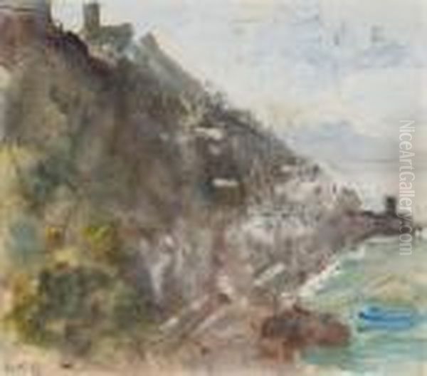 The Amalfi Coast, With A Castle On Top Of The Cliff Oil Painting by Hercules Brabazon Brabazon