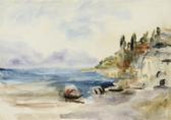 An Italian Lake Scene Oil Painting by Hercules Brabazon Brabazon