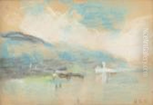 A Lake Set Against The Mountains: A Souvenir Of Turner Oil Painting by Hercules Brabazon Brabazon